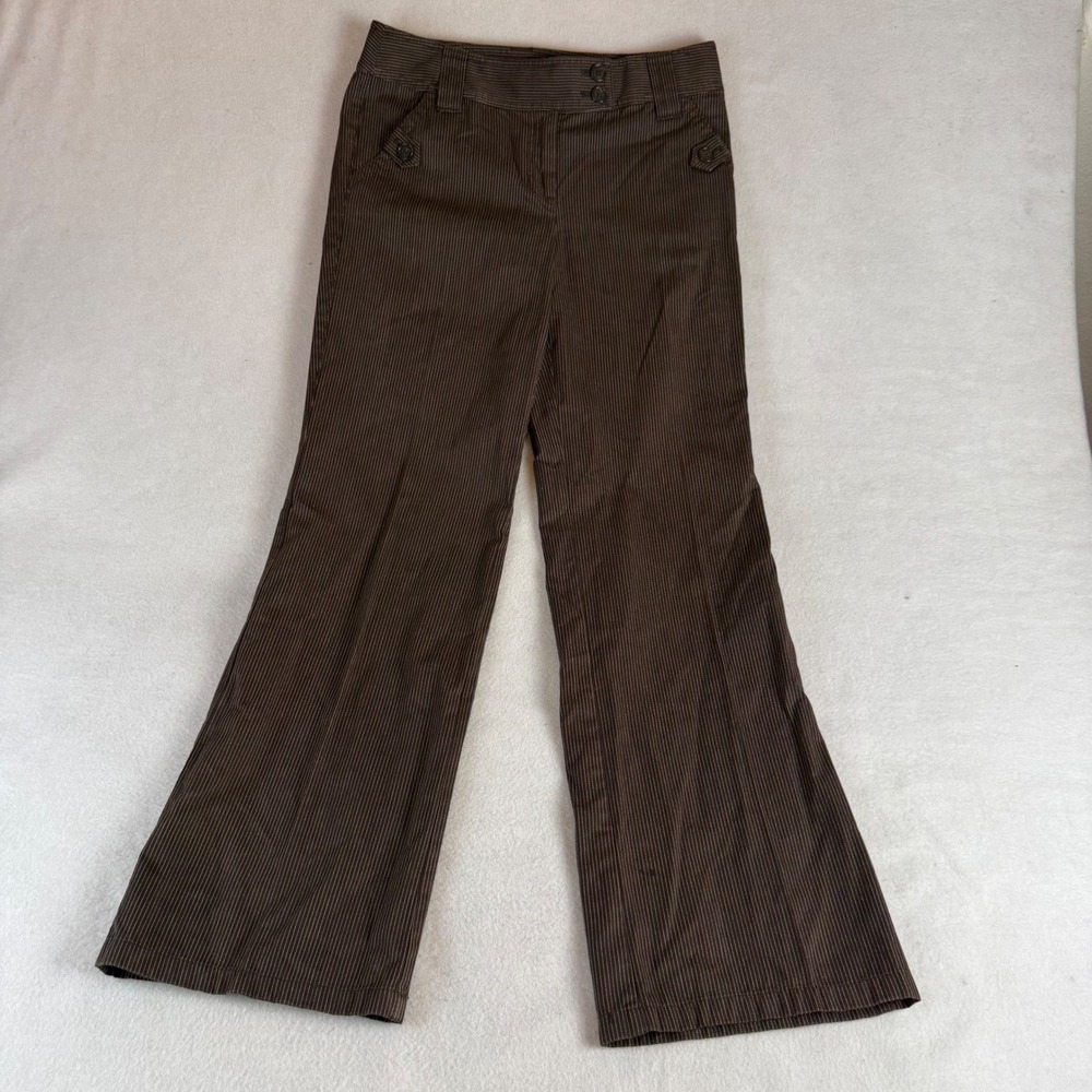 Ann Taylor Brown Pinstripe Wide Leg Trouser Pants Womens 2P Mid Rise office core